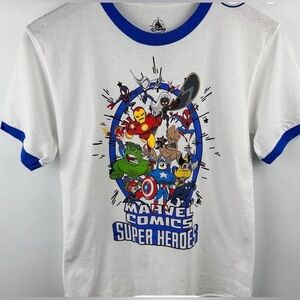 Disney Parks Marvel Comics Superheroes Ringer Graphic Tee Juniors NEW